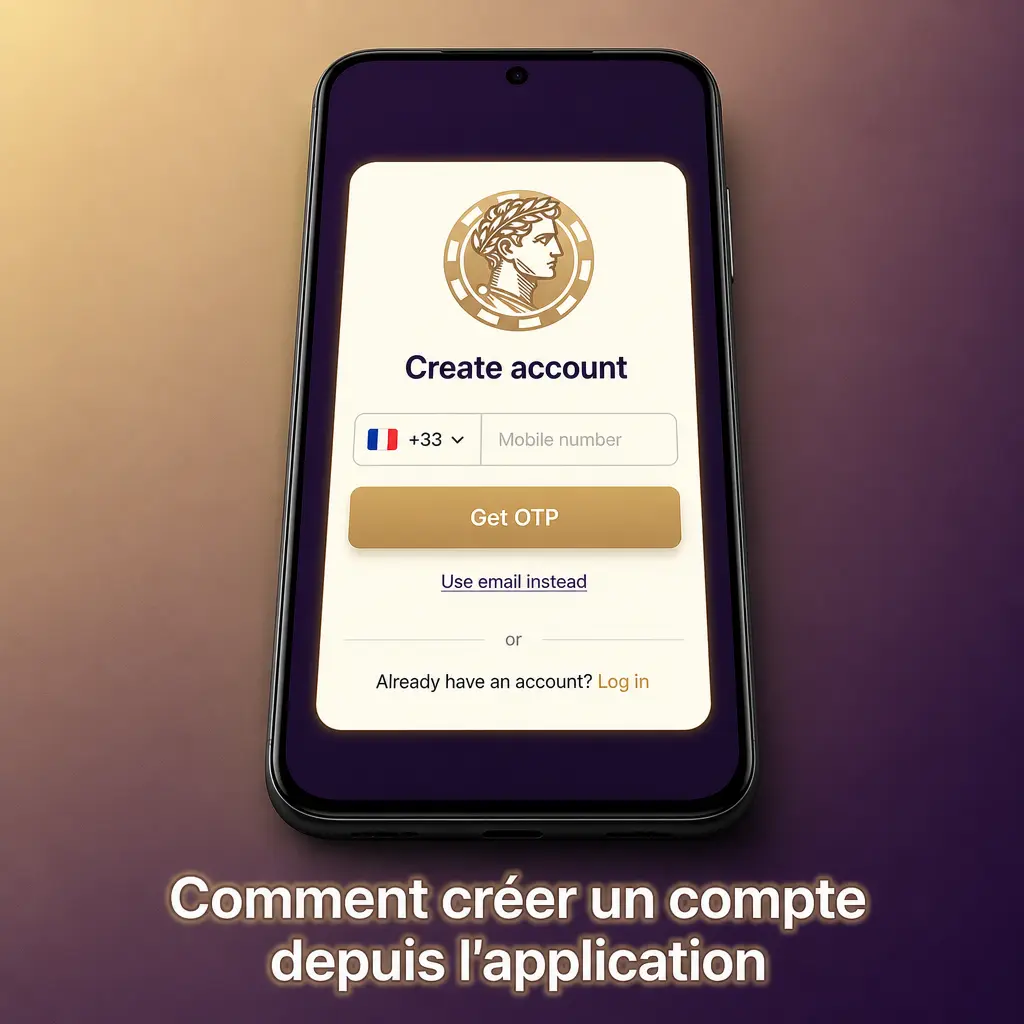 Écran d'inscription de l'application Julius Casino